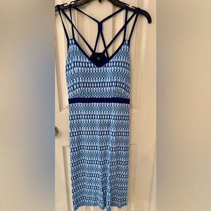 Dakini Blue and White Sleeveless V-Neck Sheath Maxi Dress